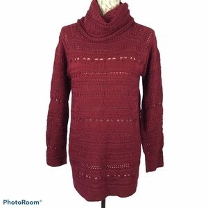 Cotton Emporium Cowl Neck Burgundy Open Knit Tunic Sweater Size XL